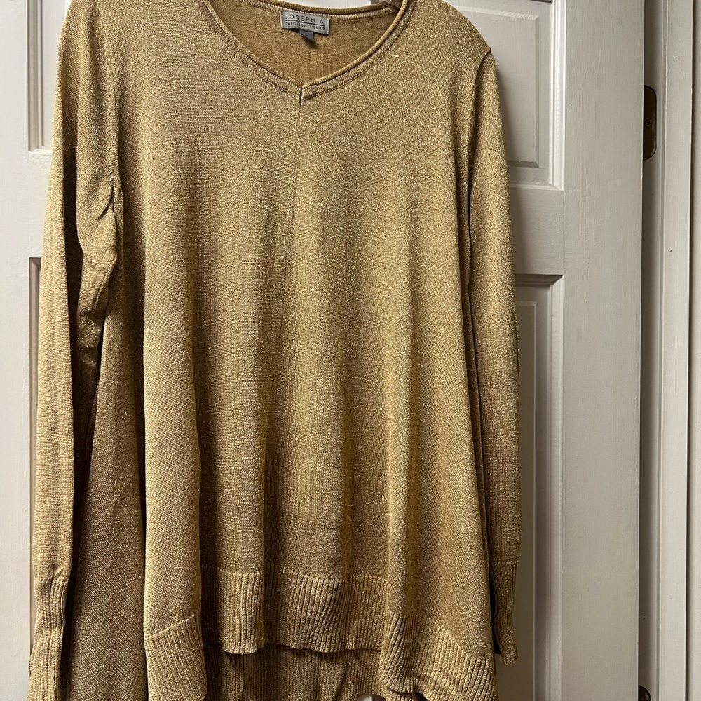 Joseph Metallic Gold V-Neck Sweater